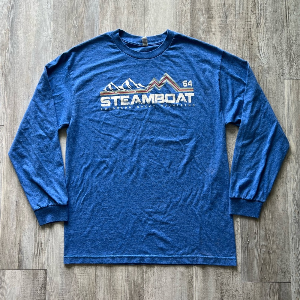 Steamboat Springs Colorado Long Sleeve Tee Blue Mountain Graphic Large - Picture 10 of 10